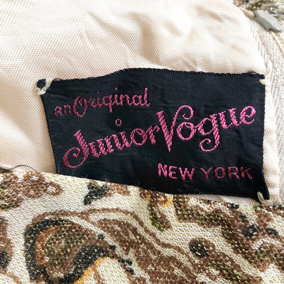 Stunning Vintage Vogue MCM Glittery Gold Print Belted Midi Dress Formal Cocktail - Picture 5 of 8